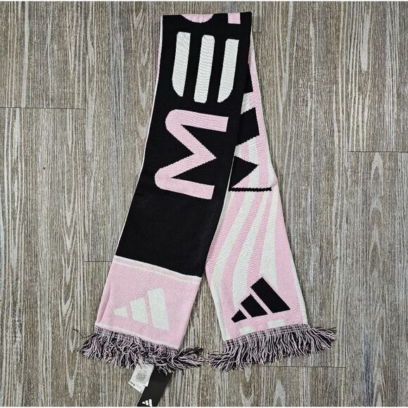 Adidas Messi Inter Miami Soccer Scarf Black Pink Logo Three Stripes Brand New - Picture 1 of 8